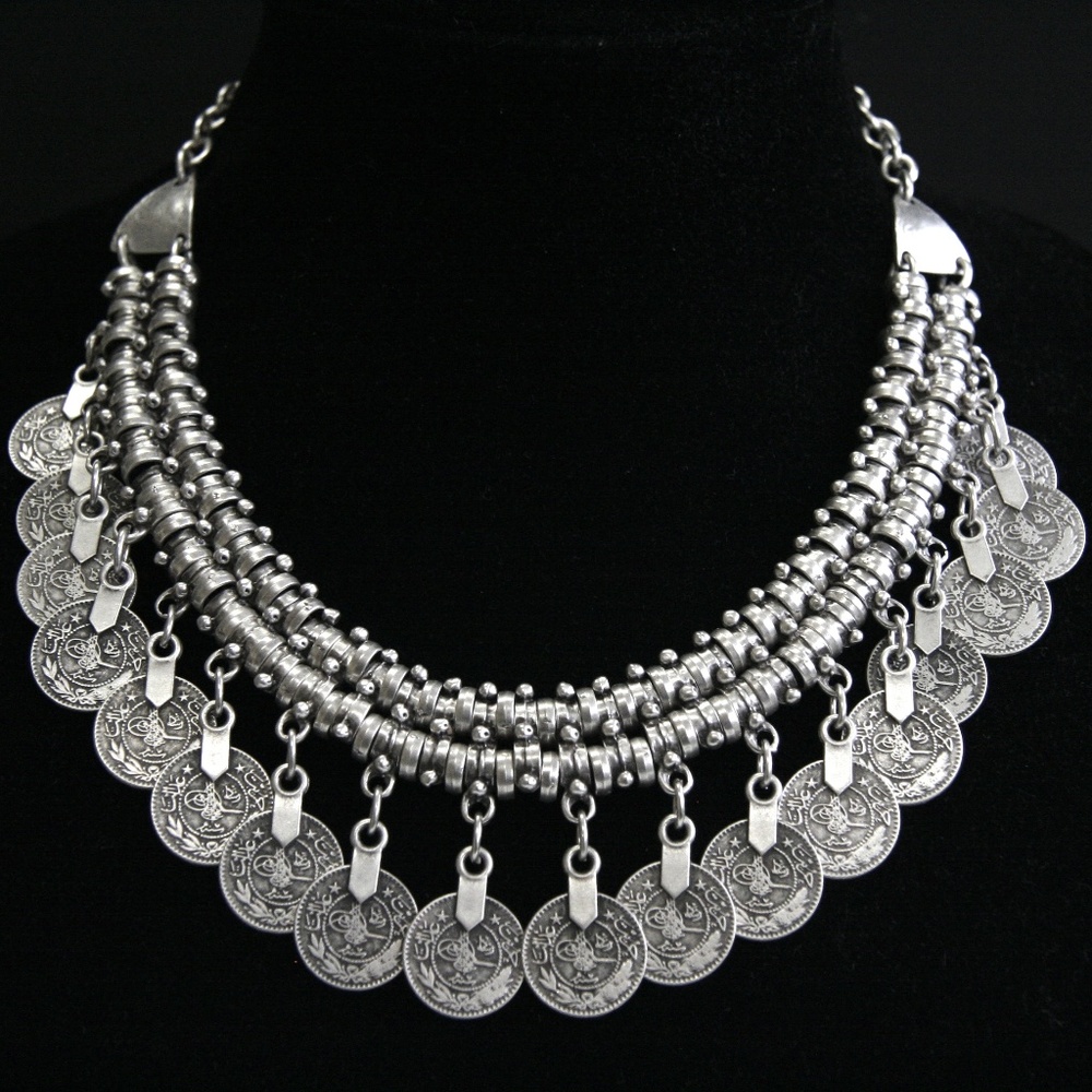 NWT Pewter Hanging Coin Necklace